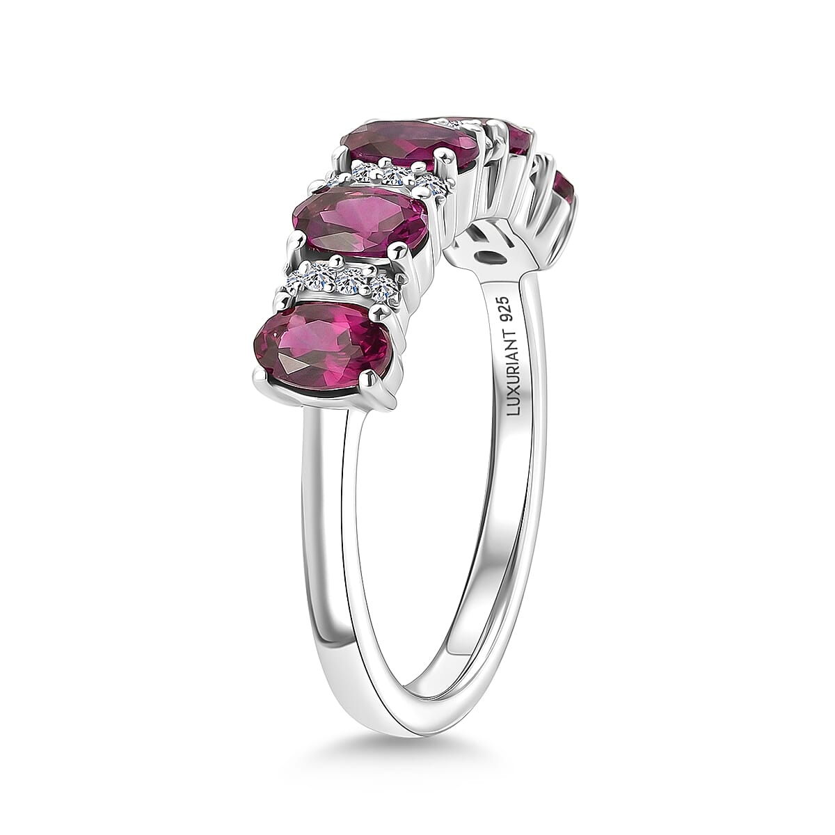 Luxuriant Radiant Ember Garnet, Lab Grown Diamond 5 Stone Ring in Rhodium OverlaySterling Silver  1.541  Ct.
