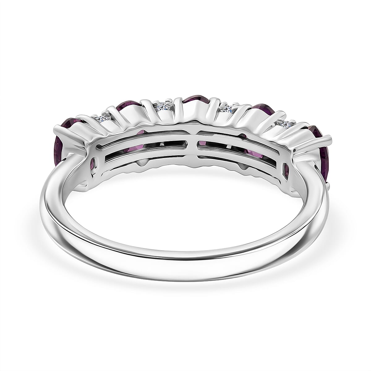Luxuriant Radiant Ember Garnet, Lab Grown Diamond 5 Stone Ring in Rhodium OverlaySterling Silver  1.541  Ct.