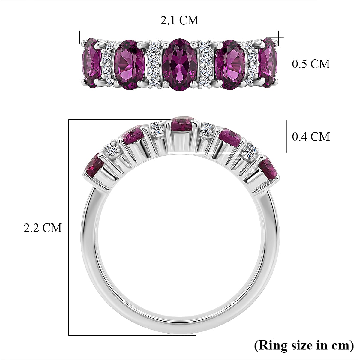 Luxuriant Radiant Ember Garnet, Lab Grown Diamond 5 Stone Ring in Rhodium OverlaySterling Silver  1.541  Ct.