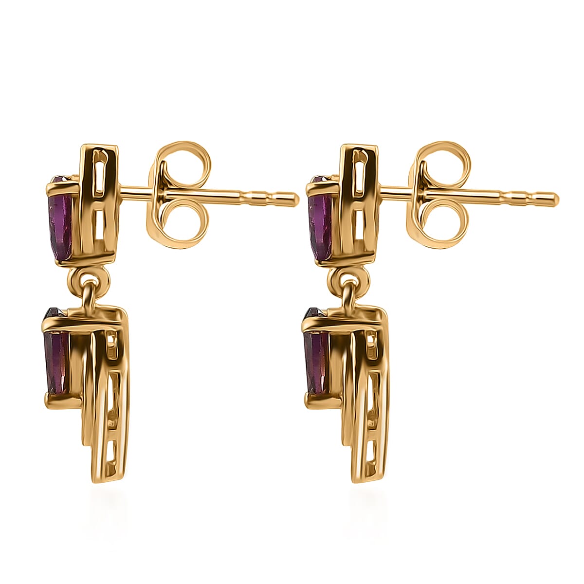 D'Joy - Radiant Ember Garnet Dangling Earring with Push Post in Yellow Gold Plated Sterling Silver 1.75 Ct.