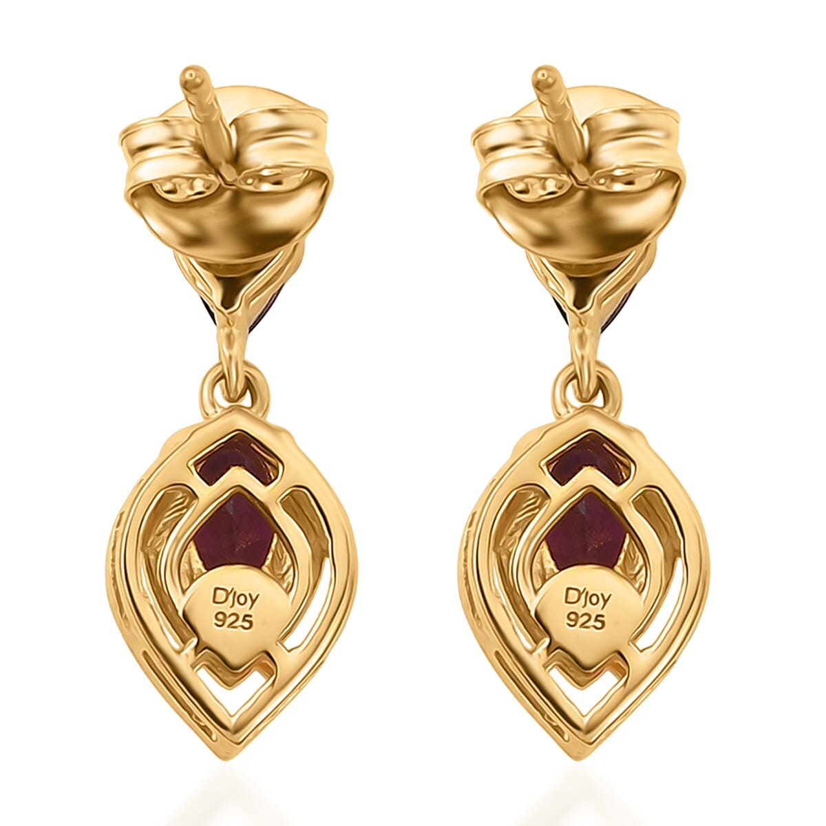 D'Joy - Radiant Ember Garnet Dangling Earring with Push Post in Yellow Gold Plated Sterling Silver 1.75 Ct.