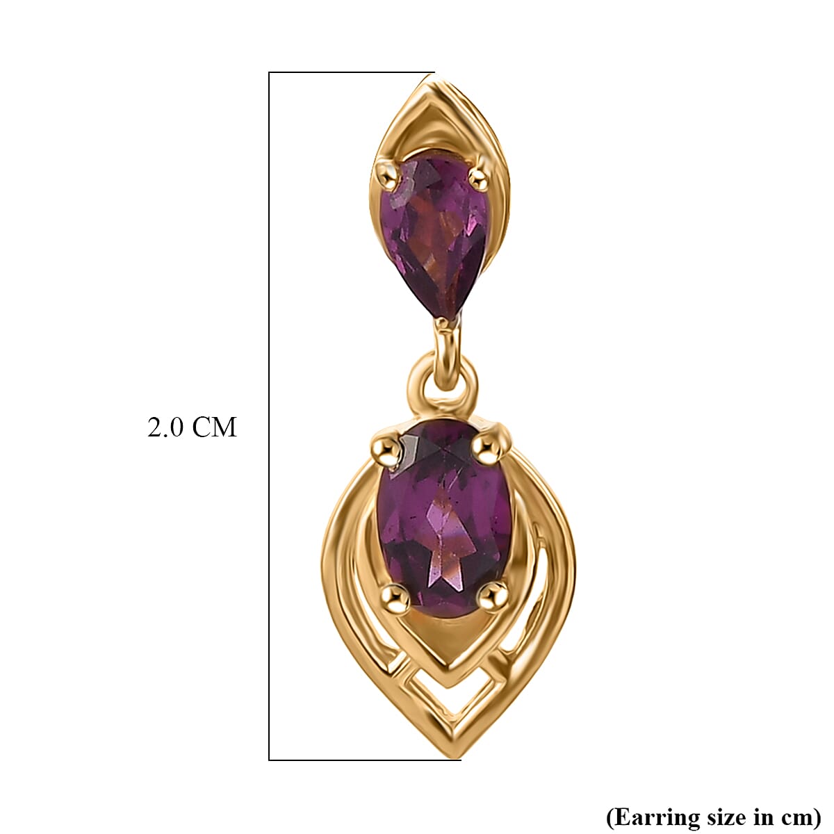 D'Joy - Radiant Ember Garnet Dangling Earring with Push Post in Yellow Gold Plated Sterling Silver 1.75 Ct.