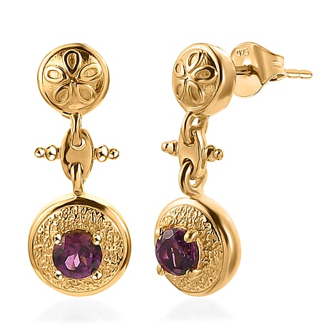 D'Joy - Radiant Ember Garnet Dangling Earring with Push Post in Yellow Gold Plated Sterling Silver
