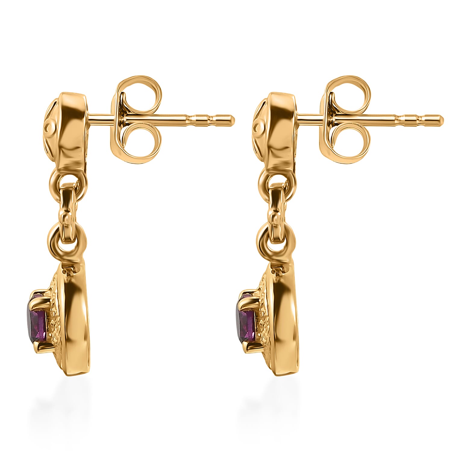D'Joy - Radiant Ember Garnet Dangling Earring with Push Post in Yellow Gold Plated Sterling Silver