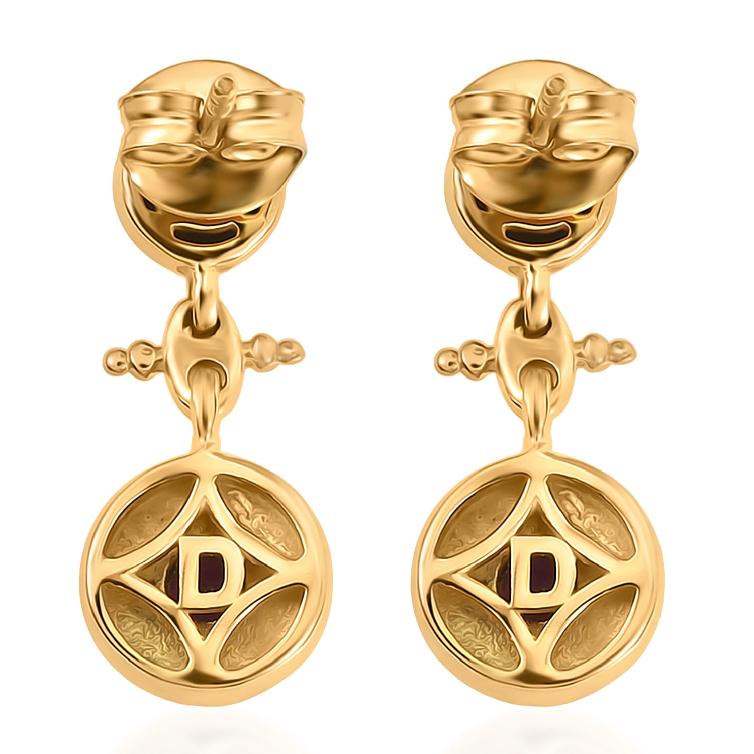 D'Joy - Radiant Ember Garnet Dangling Earring with Push Post in Yellow Gold Plated Sterling Silver