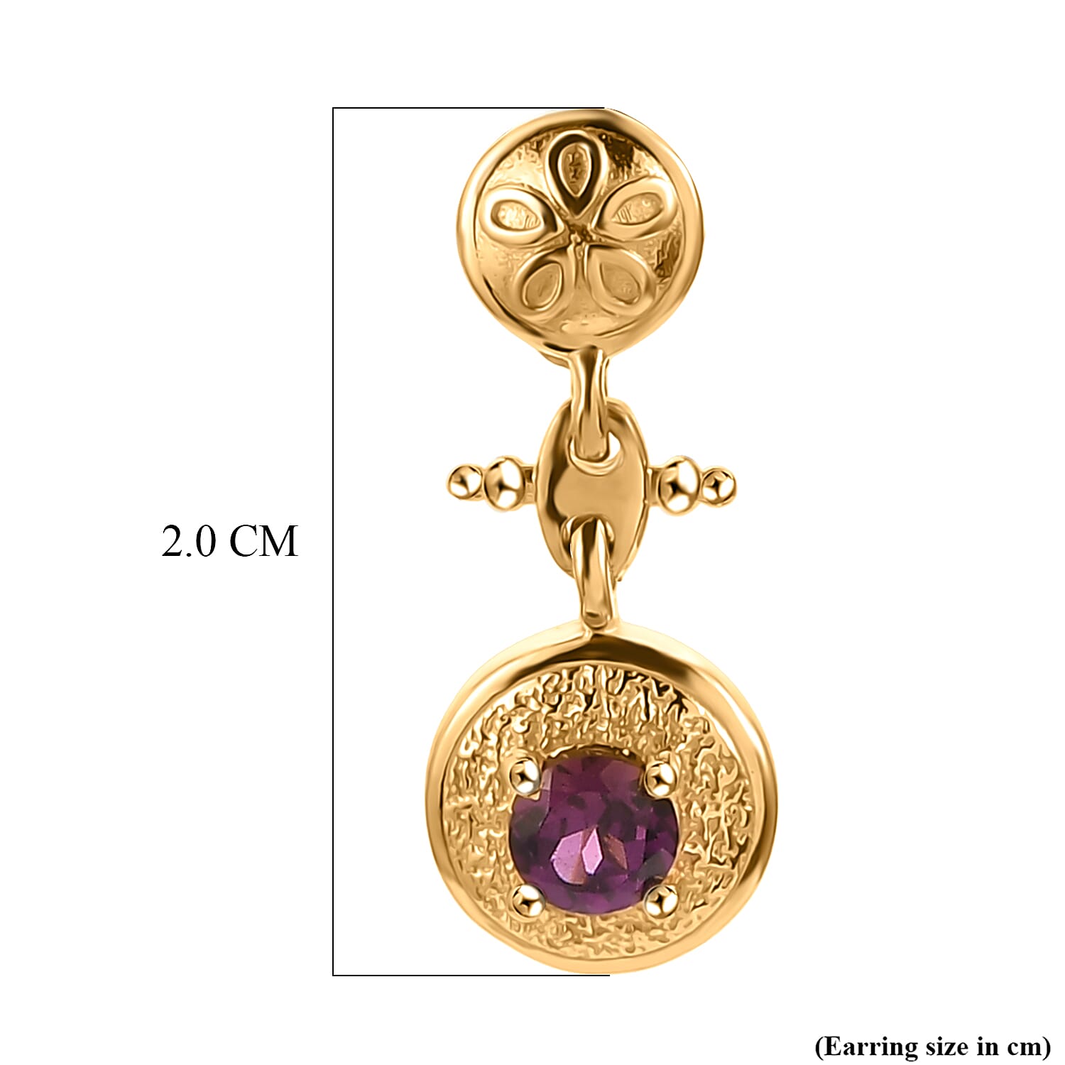 D'Joy - Radiant Ember Garnet Dangling Earring with Push Post in Yellow Gold Plated Sterling Silver