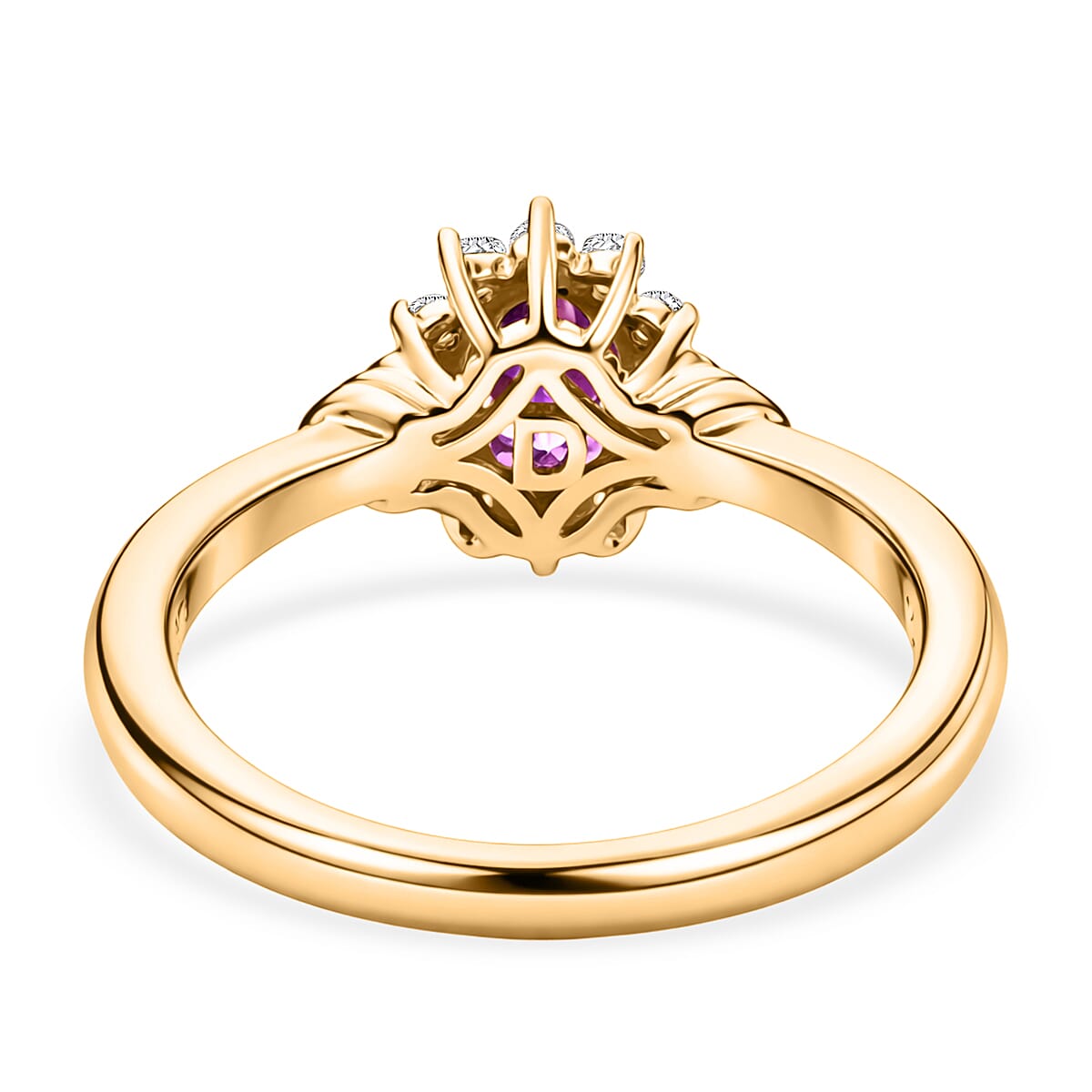 D'Joy - Natural Radiant Ember Garnet & White Zircon Halo Ring in Yellow Gold Plated Sterling Silver