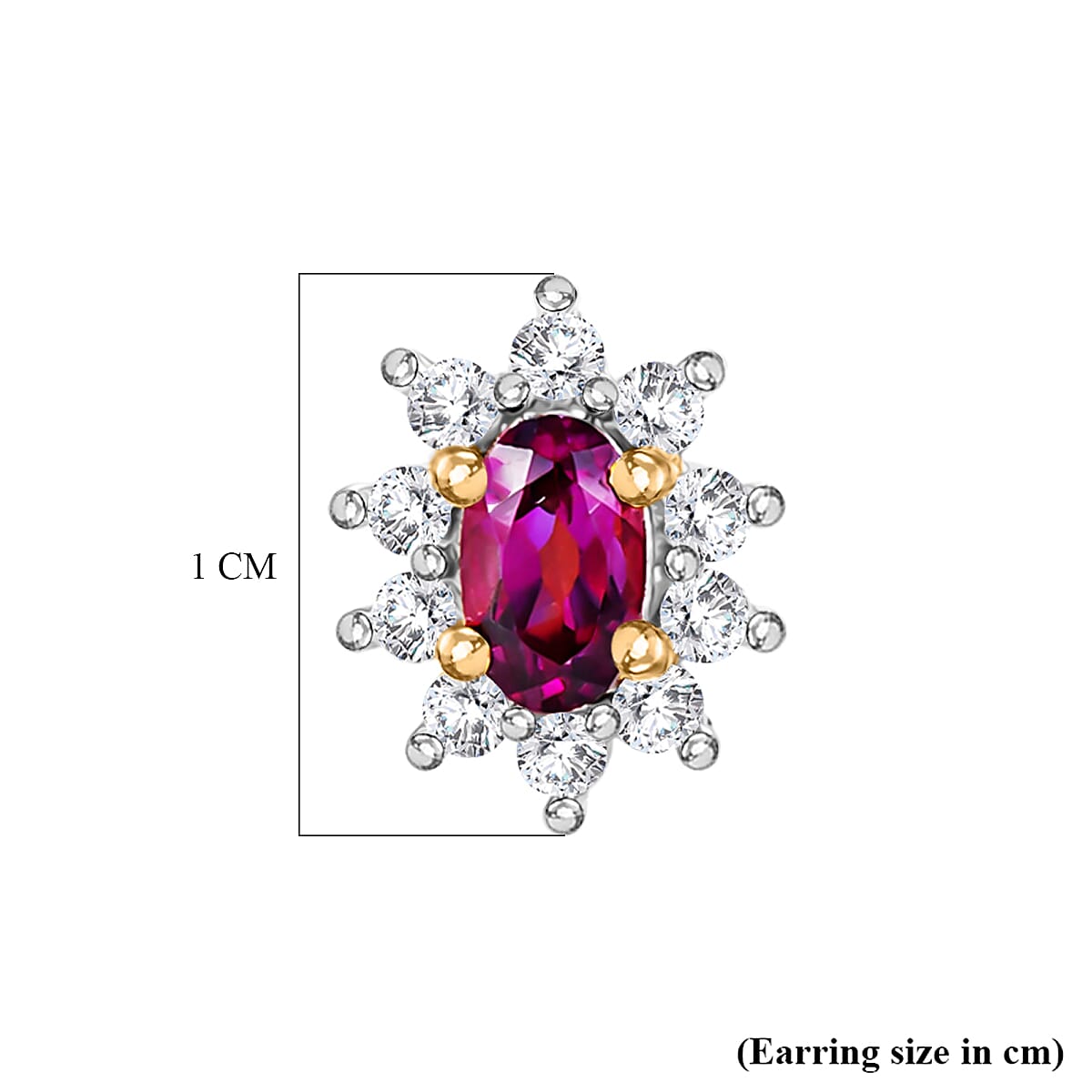 D'Joy - Natural Radiant Ember Garnet & White Zircon Stud Push Post Halo Earring in Yellow Gold Plated Sterling Silver 1.00 Ct.