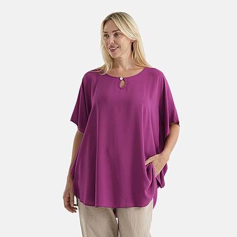 La Marey Round Neck Keyhole Top (One Size) - Purple