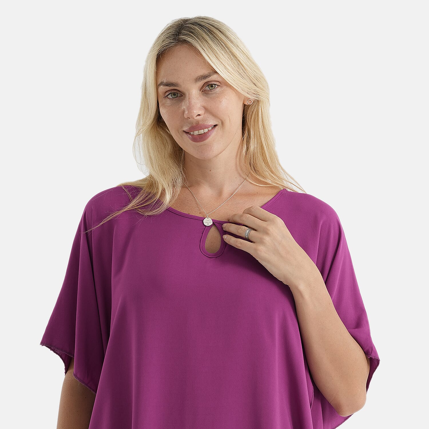 La Marey Round Neck Keyhole Top (One Size) - Purple