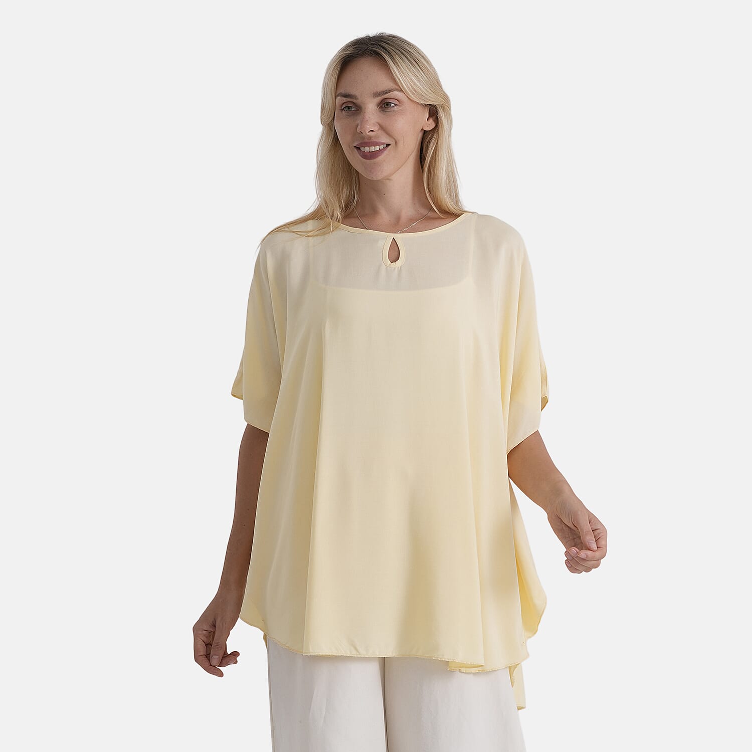 La Marey Round Neck Keyhole Top (One Size - 10 to 20) - Yellow