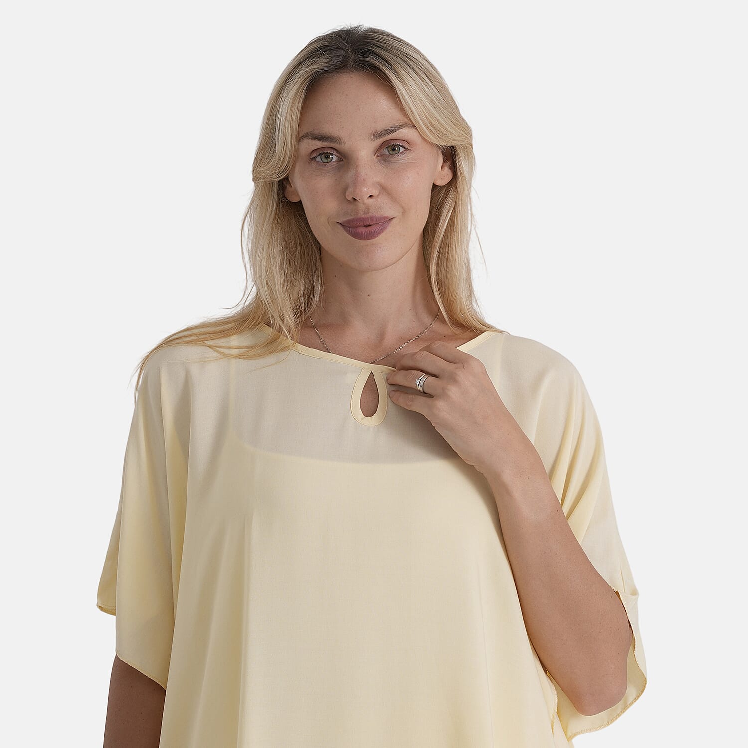 La Marey Round Neck Keyhole Top (One Size - 10 to 20) - Yellow
