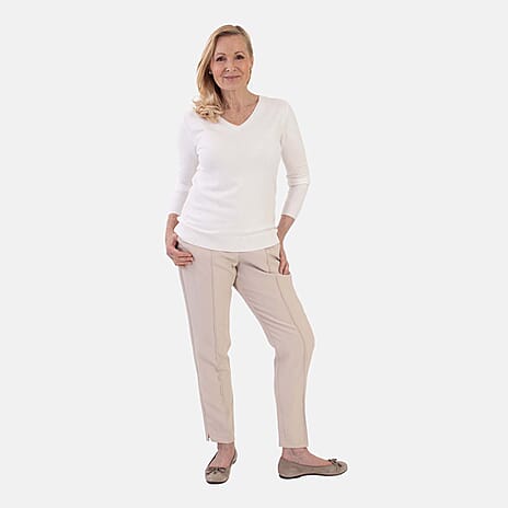 Pure And Natural Super Soft V-Neck Jumper (Size 10) - Bright White