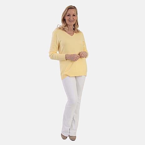 Pure And Natural Super Soft V-Neck Jumper (Size 12) - Lemon