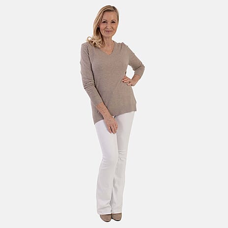 Pure And Natural Super Soft V-Neck Jumper (Size 16) - Oatmeal