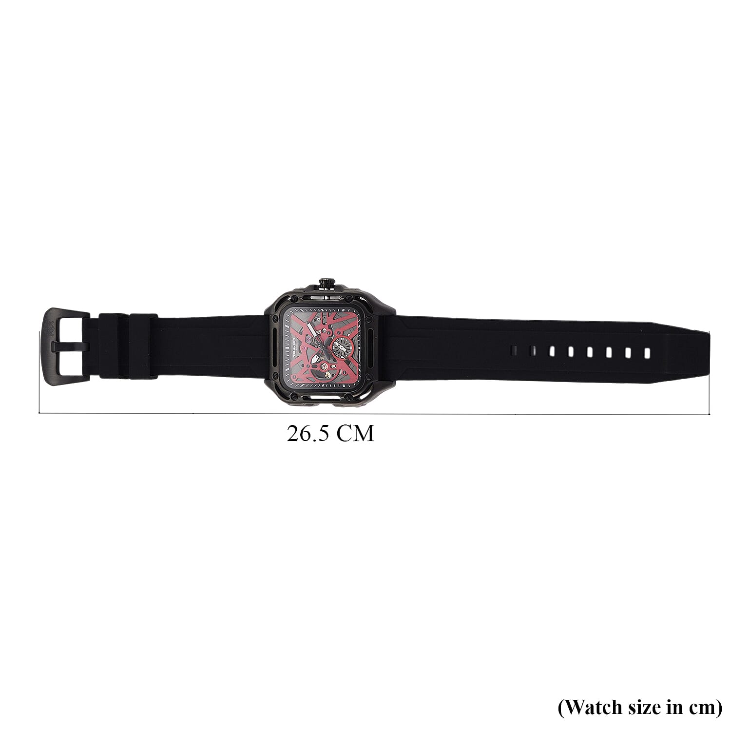 WILLIAM HUNT Automatic 3ATM WR Red Hollow Dial & Black Case Watch with Black Silicone Strap