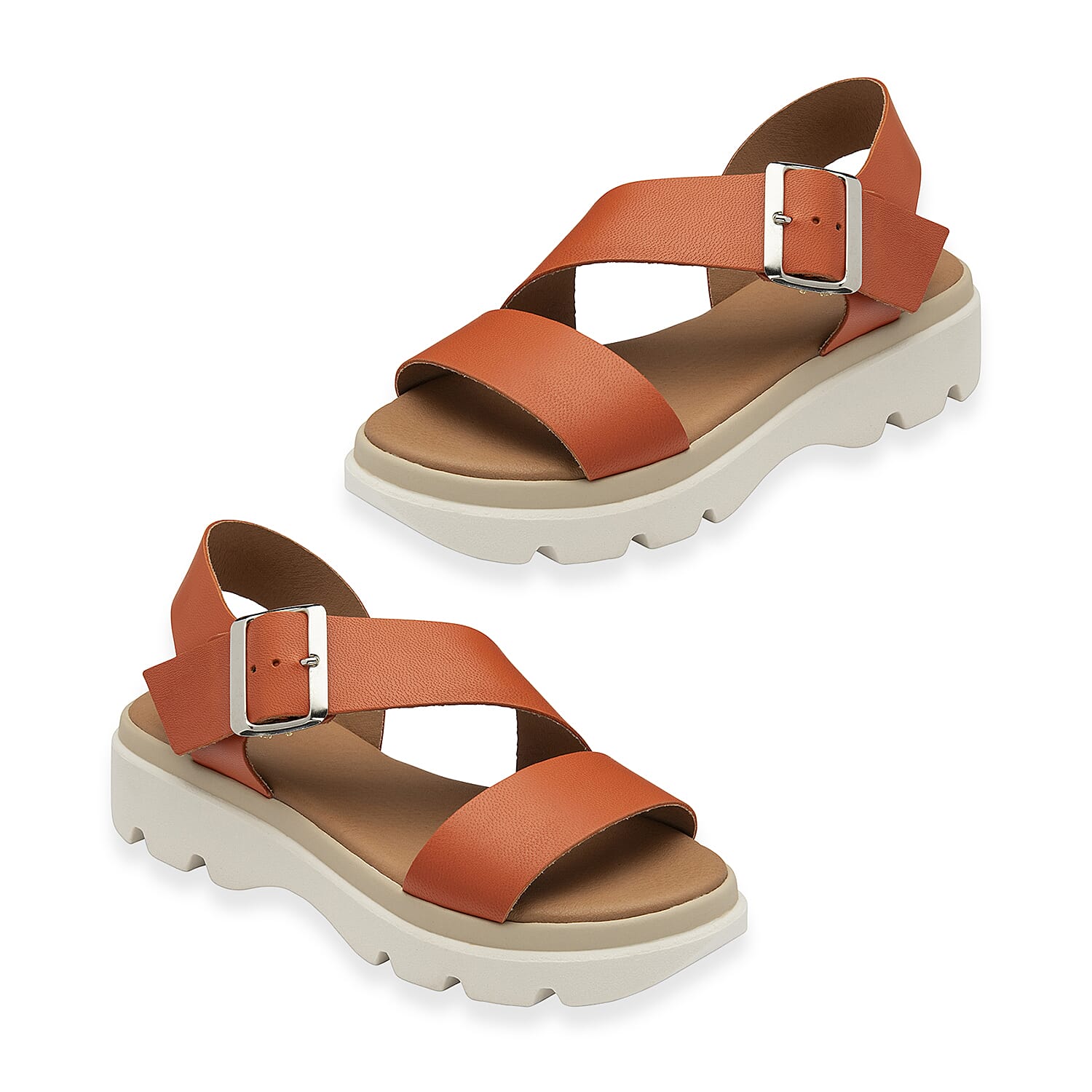 Lotus Luana Open Toe Sandal With Adjustable Buckle Strap & Chunky Platform Cleated Sole (Size 3) - Orange
