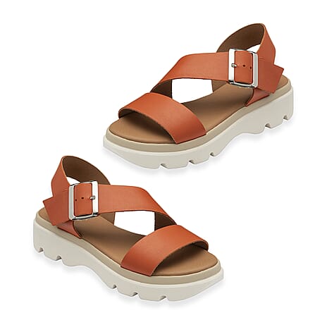 Lotus Luana Open Toe Sandal With Adjustable Buckle Strap & Chunky Platform Cleated Sole (Size 3) - Orange