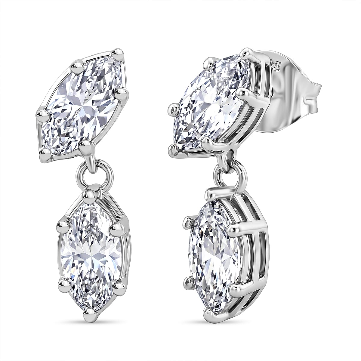 D'Joy - Moissanite Dangling Earring with Push Back in Platinum Overlay Sterling Silver 2.00 Ct