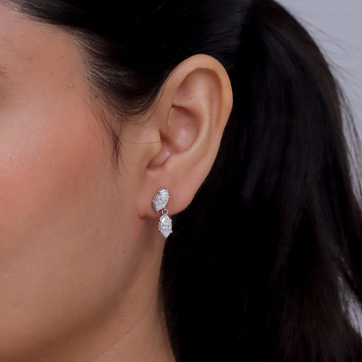 D'Joy - Moissanite Dangling Earring with Push Back in Platinum Overlay Sterling Silver 2.00 Ct