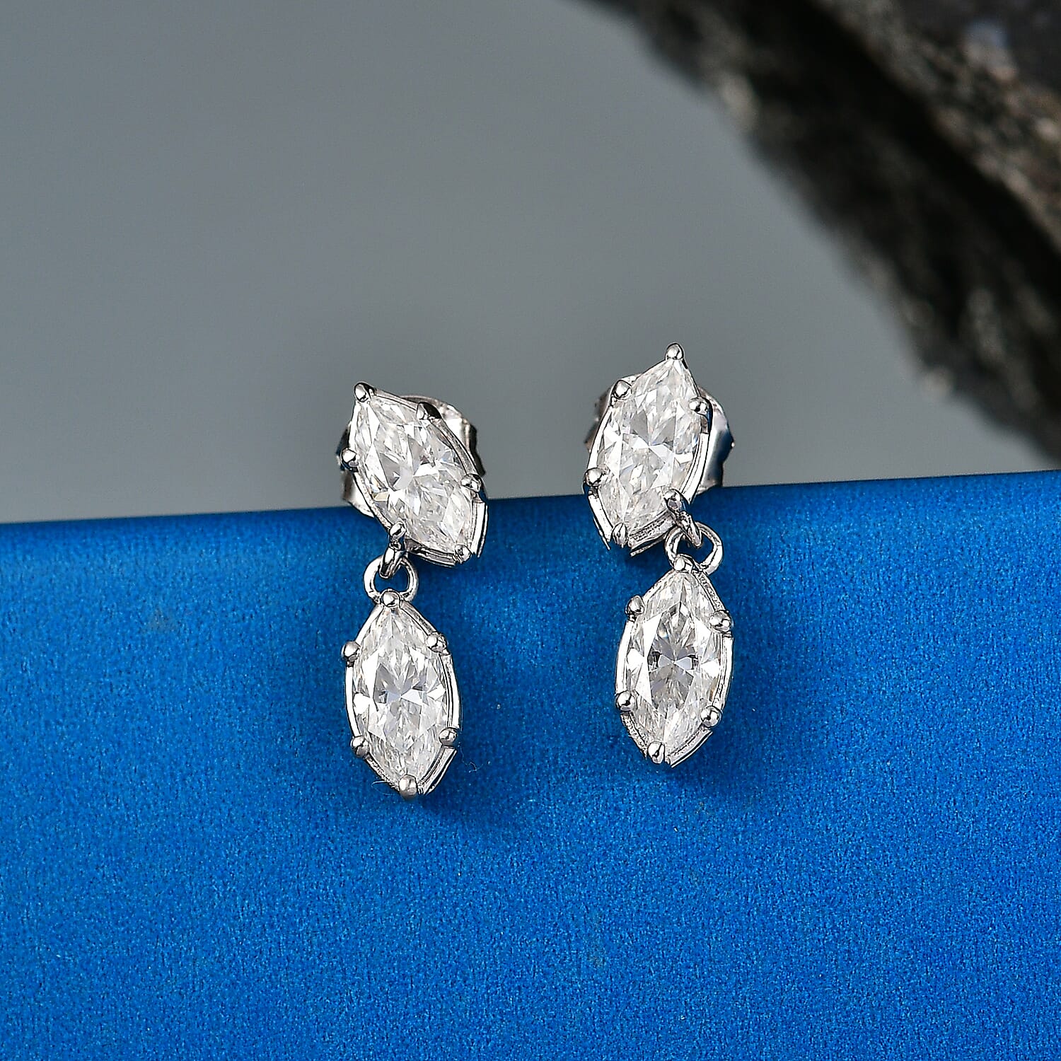 D'Joy - Moissanite Dangling Earring with Push Back in Platinum Overlay Sterling Silver 2.00 Ct