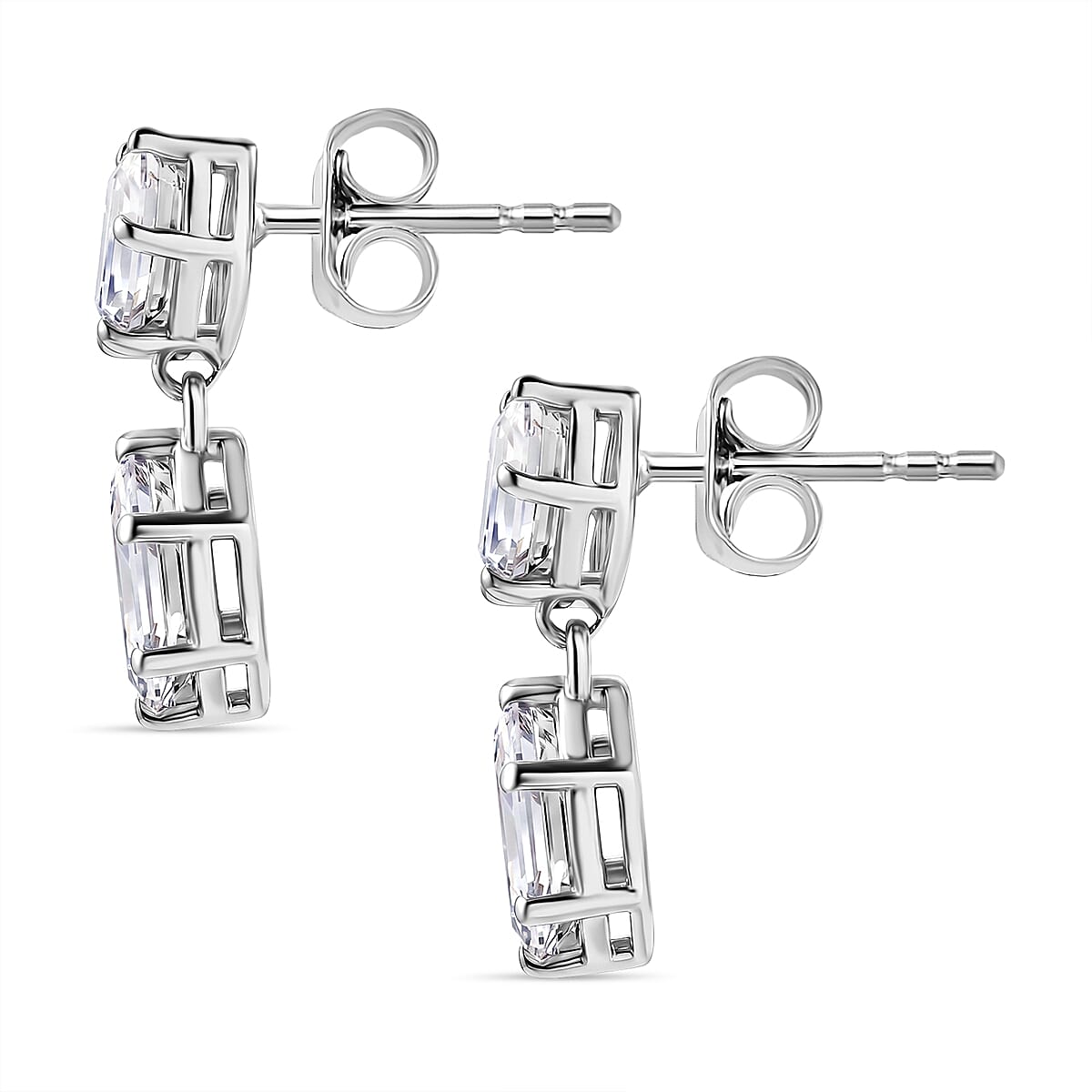 D'Joy - Moissanite Dangling Earring with Push Back in Platinum Overlay Sterling Silver 2.00 Ct