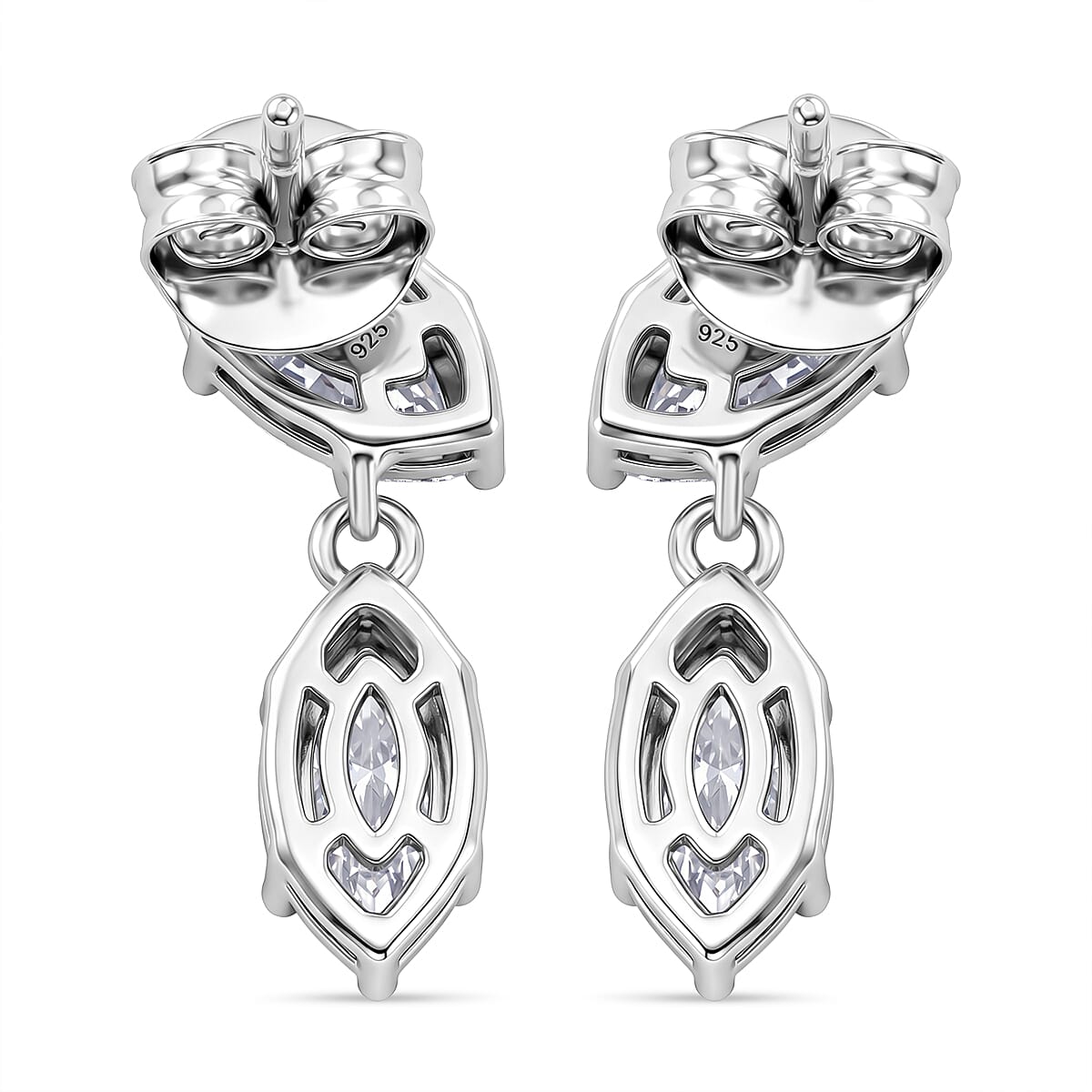 D'Joy - Moissanite Dangling Earring with Push Back in Platinum Overlay Sterling Silver 2.00 Ct