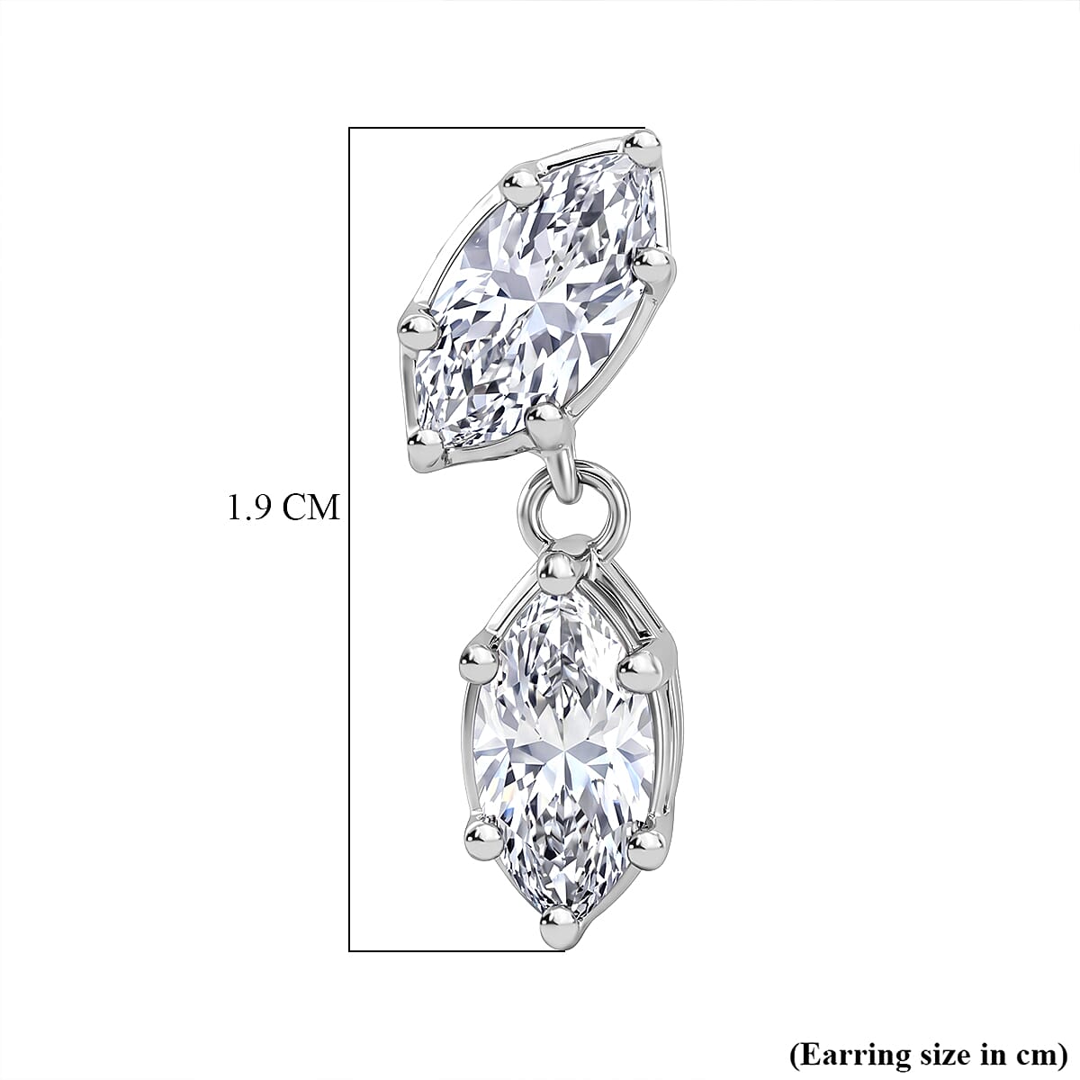 D'Joy - Moissanite Dangling Earring with Push Back in Platinum Overlay Sterling Silver 2.00 Ct
