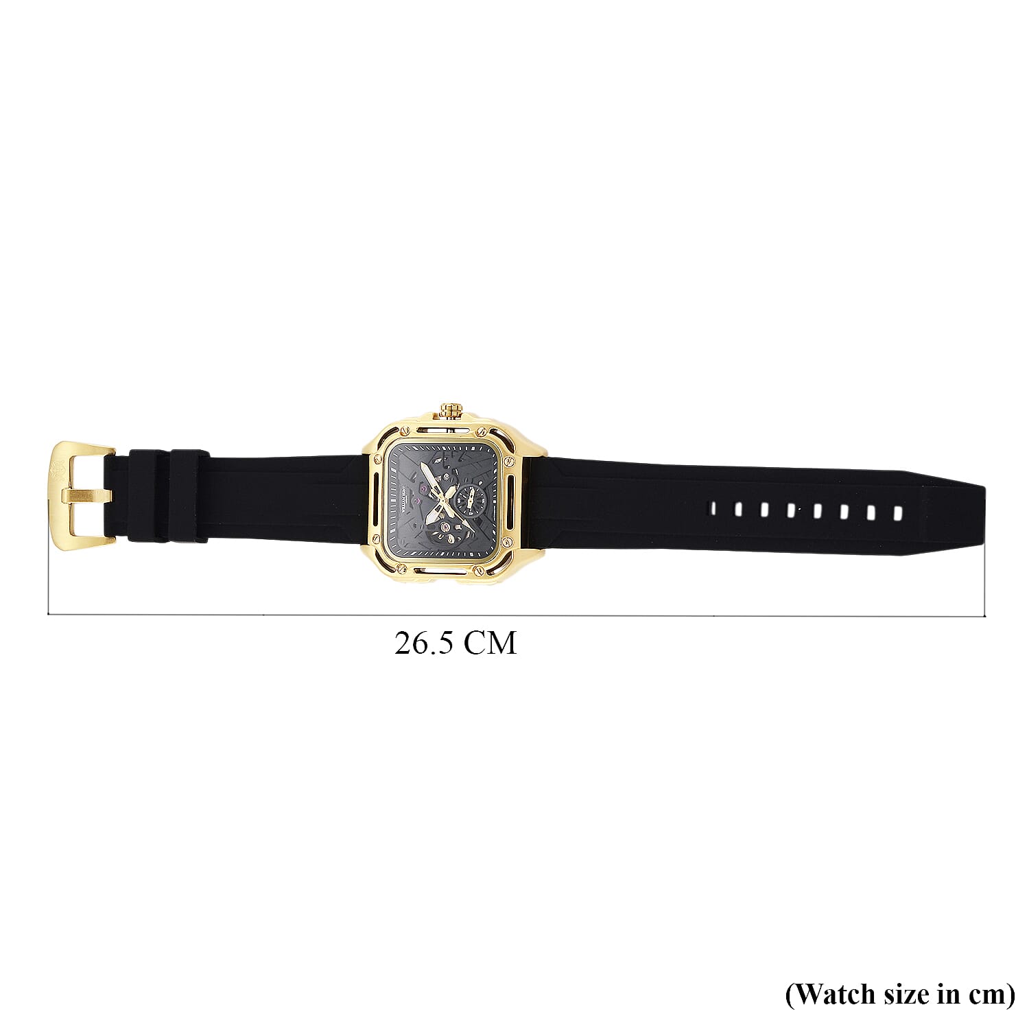WILLIAM HUNT Automatic 3ATM WR Green Hollow Dial & Gold Case Watch with Black Silicone Strap
