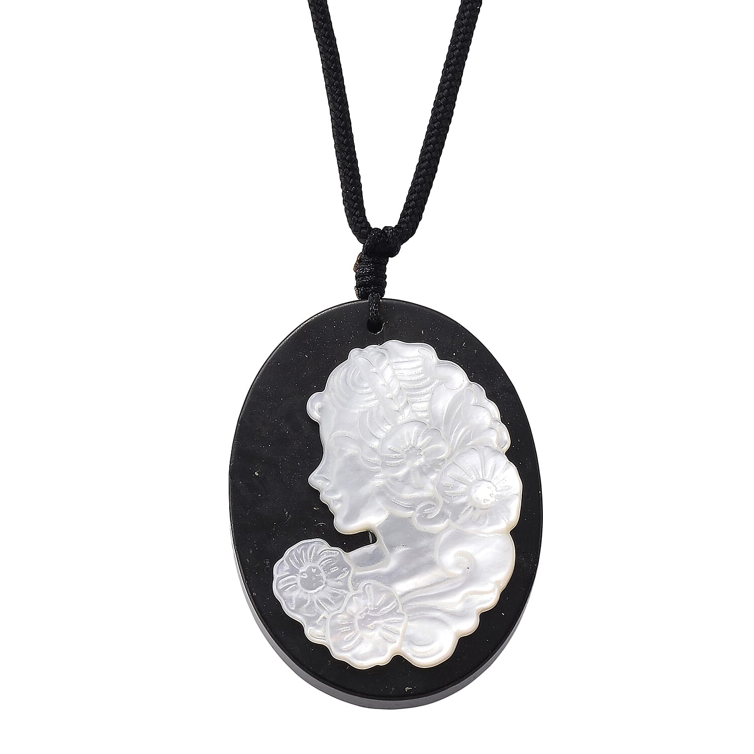Shungite & White Mother Of Pearl Cotton Thread Adjustable Necklace (Size - 28) 60.00 Ct.