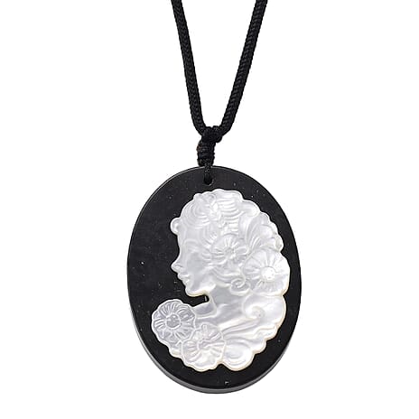 Shungite & White Mother Of Pearl Cotton Thread Adjustable Necklace (Size - 28) 60.00 Ct.