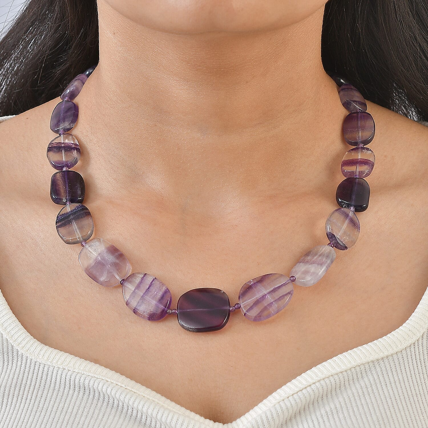 EverTrue - Multi Fluorite & African Amethyst Beads Necklace (Size - 18-1 Ext) in Yellow Gold Tone 330.00 Ct.