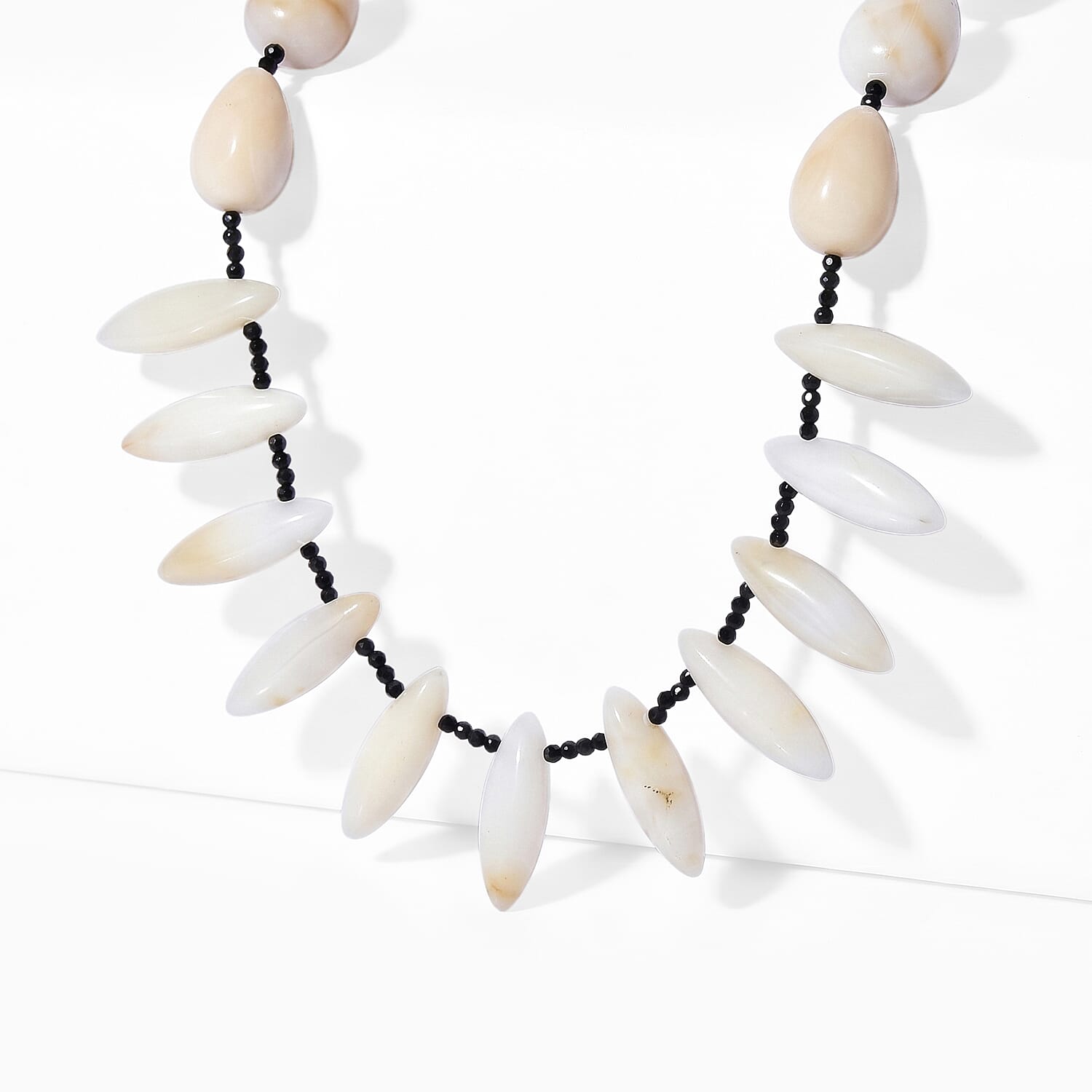 EverTrue - Black Spinel & White Opal Necklace (Size - 18-1 Ext) in Silver Tone 170.00 Ct.