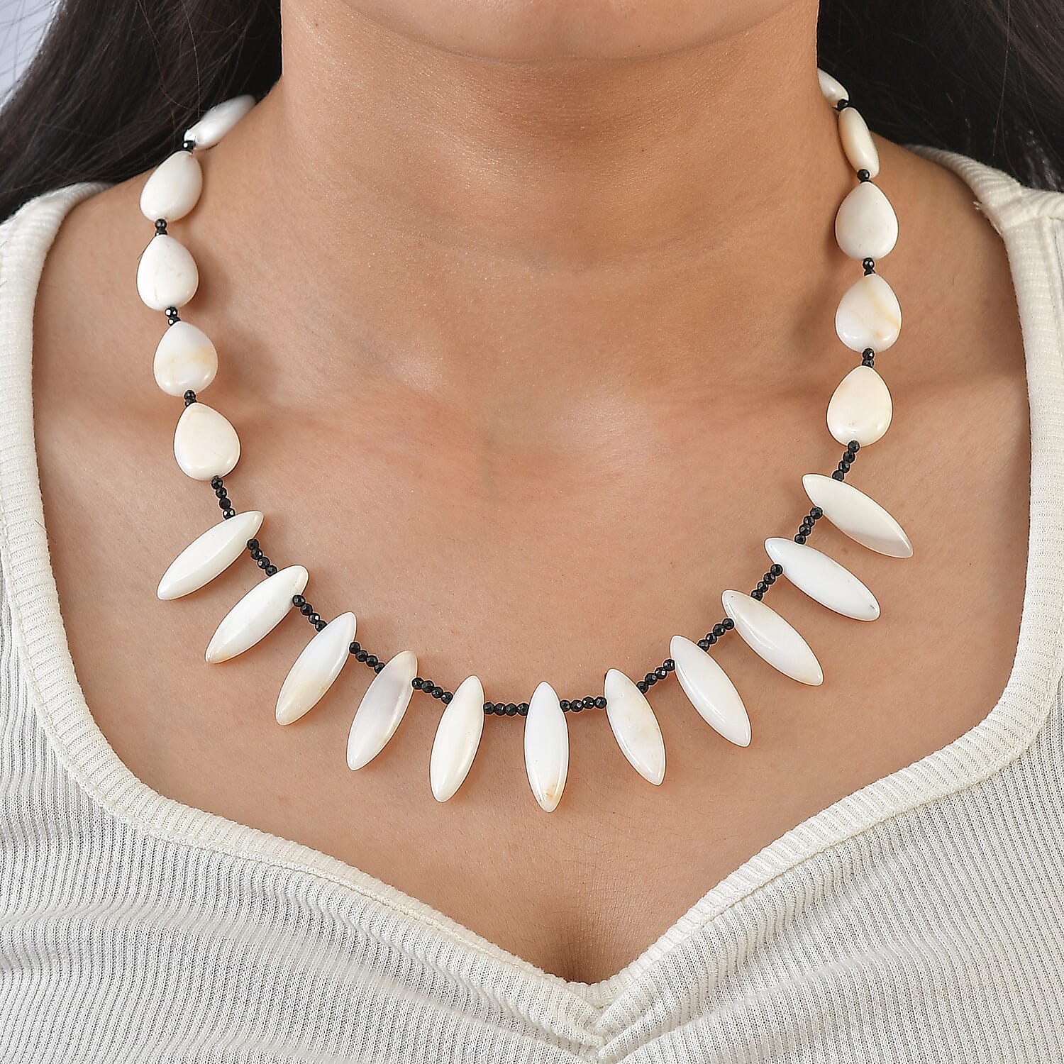 EverTrue - Black Spinel & White Opal Necklace (Size - 18-1 Ext) in Silver Tone 170.00 Ct.