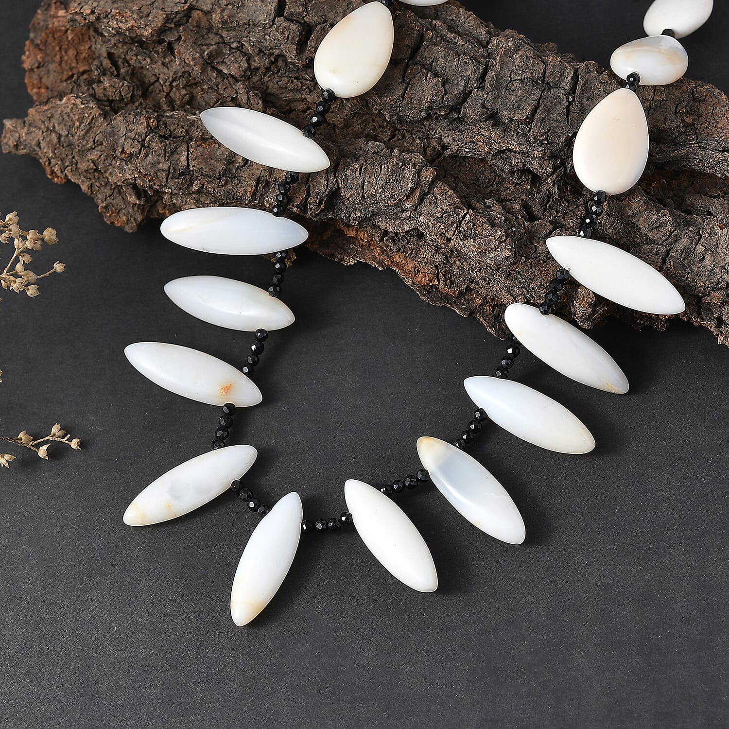 EverTrue - Black Spinel & White Opal Necklace (Size - 18-1 Ext) in Silver Tone 170.00 Ct.