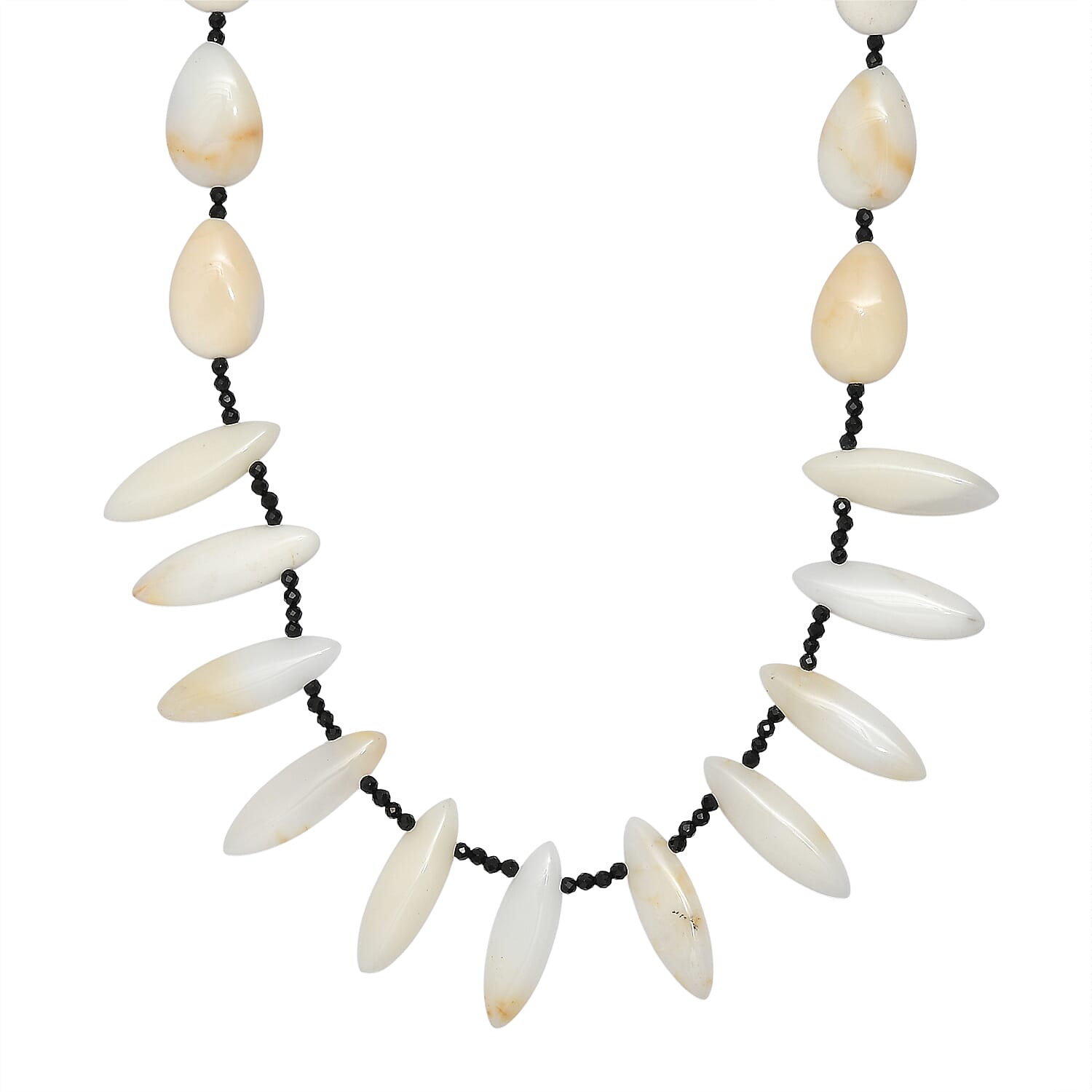EverTrue - Black Spinel & White Opal Necklace (Size - 18-1 Ext) in Silver Tone 170.00 Ct.