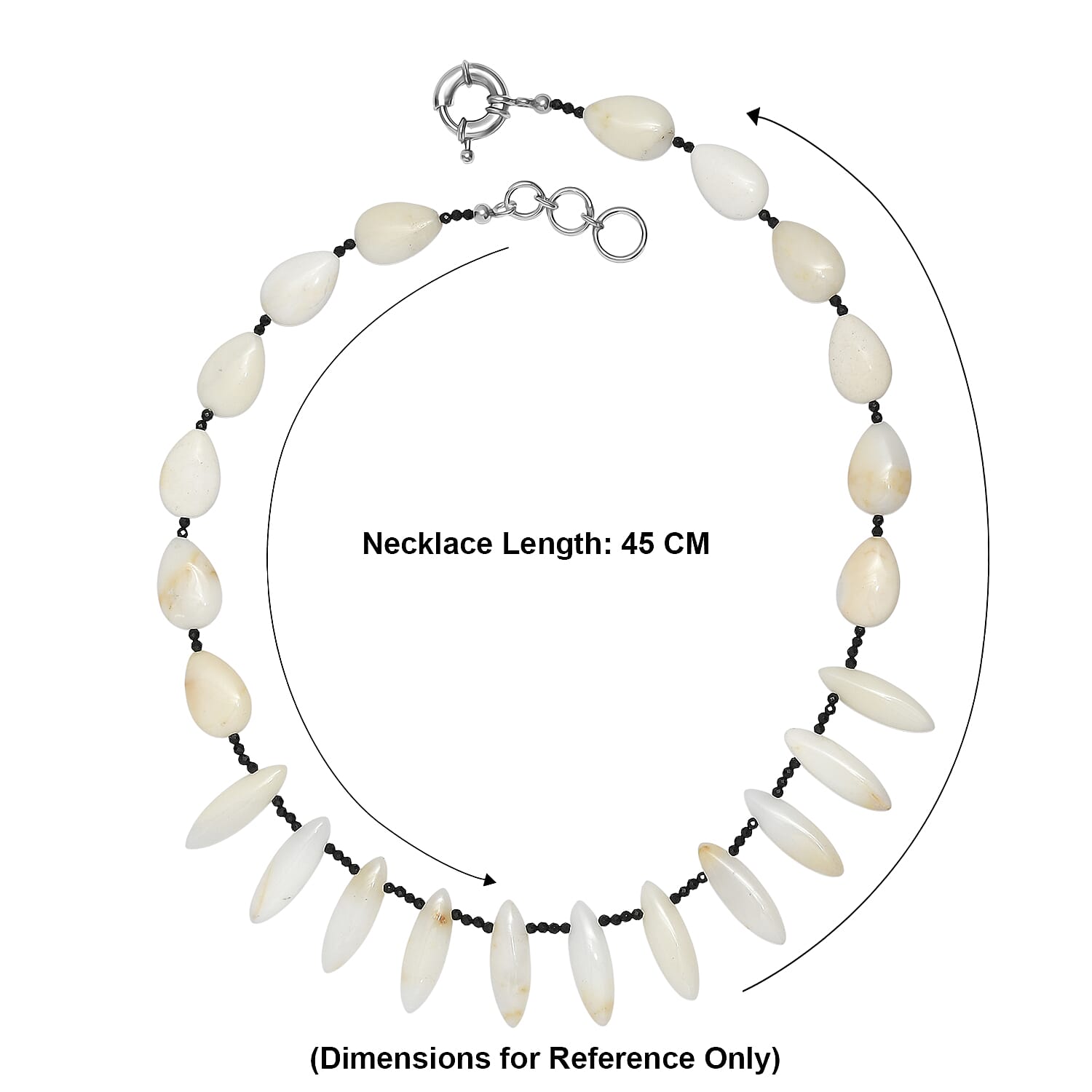 EverTrue - Black Spinel & White Opal Necklace (Size - 18-1 Ext) in Silver Tone 170.00 Ct.