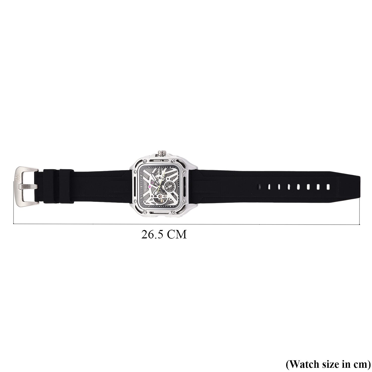 WILLIAM HUNT Automatic 3ATM WR Silver Hollow Dial & Silver Case Watch with Black Silicone Strap