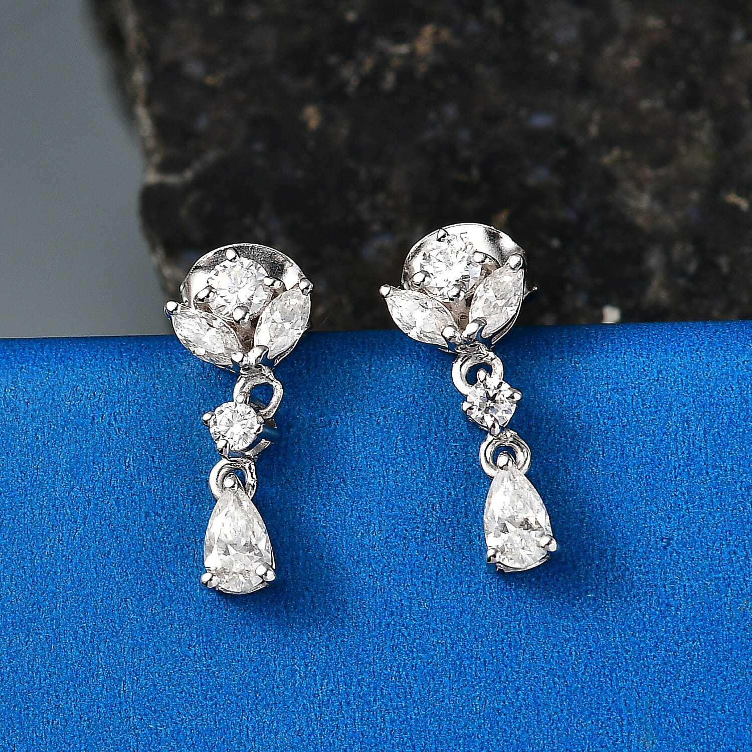 D'Joy - Moissanite Dangling Earring with Push Back in Platinum Overlay Sterling Silver