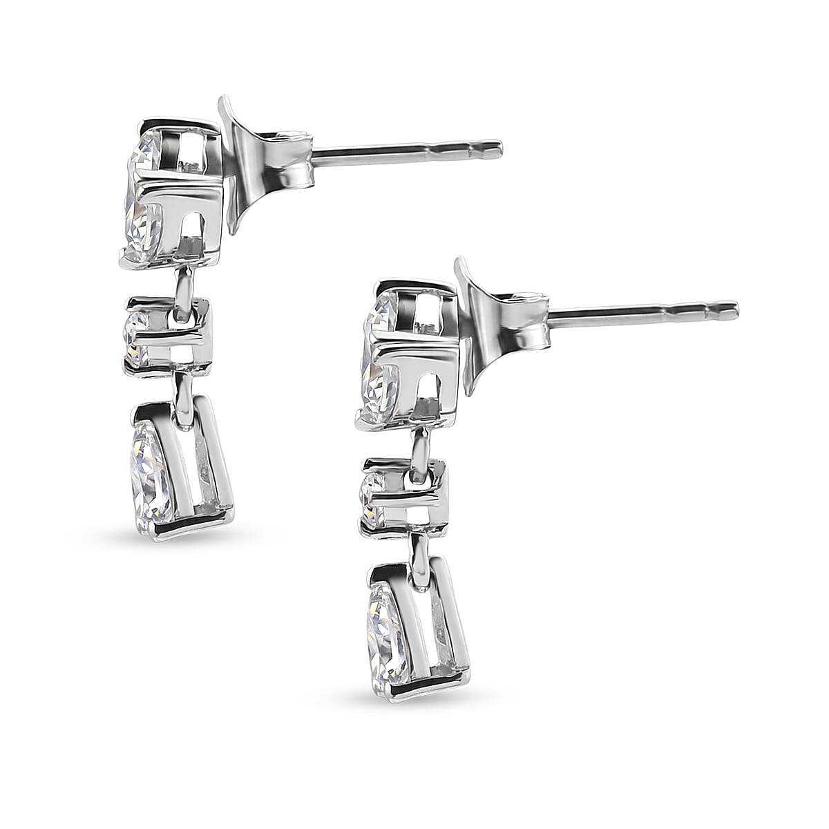D'Joy - Moissanite Dangling Earring with Push Back in Platinum Overlay Sterling Silver