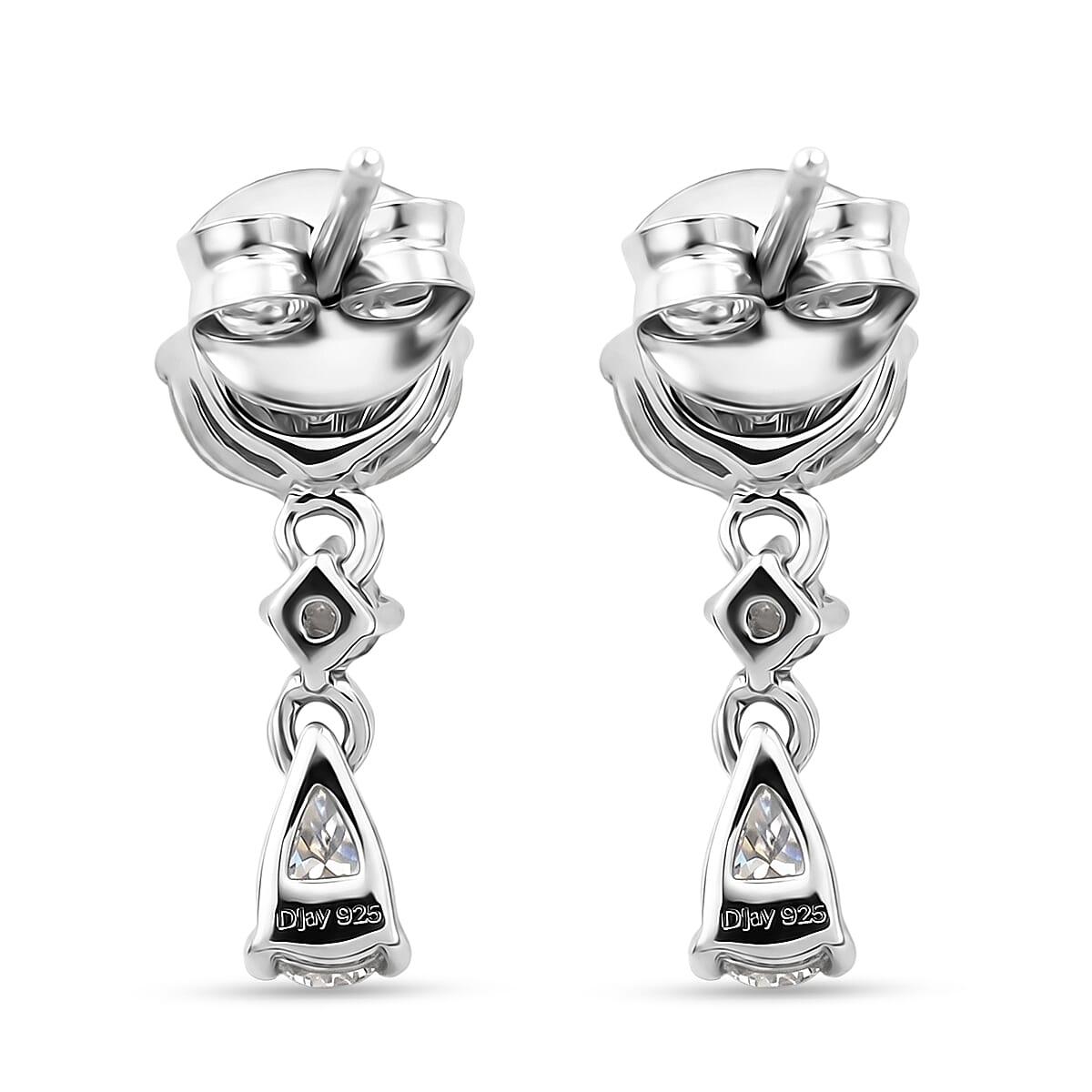 D'Joy - Moissanite Dangling Earring with Push Back in Platinum Overlay Sterling Silver