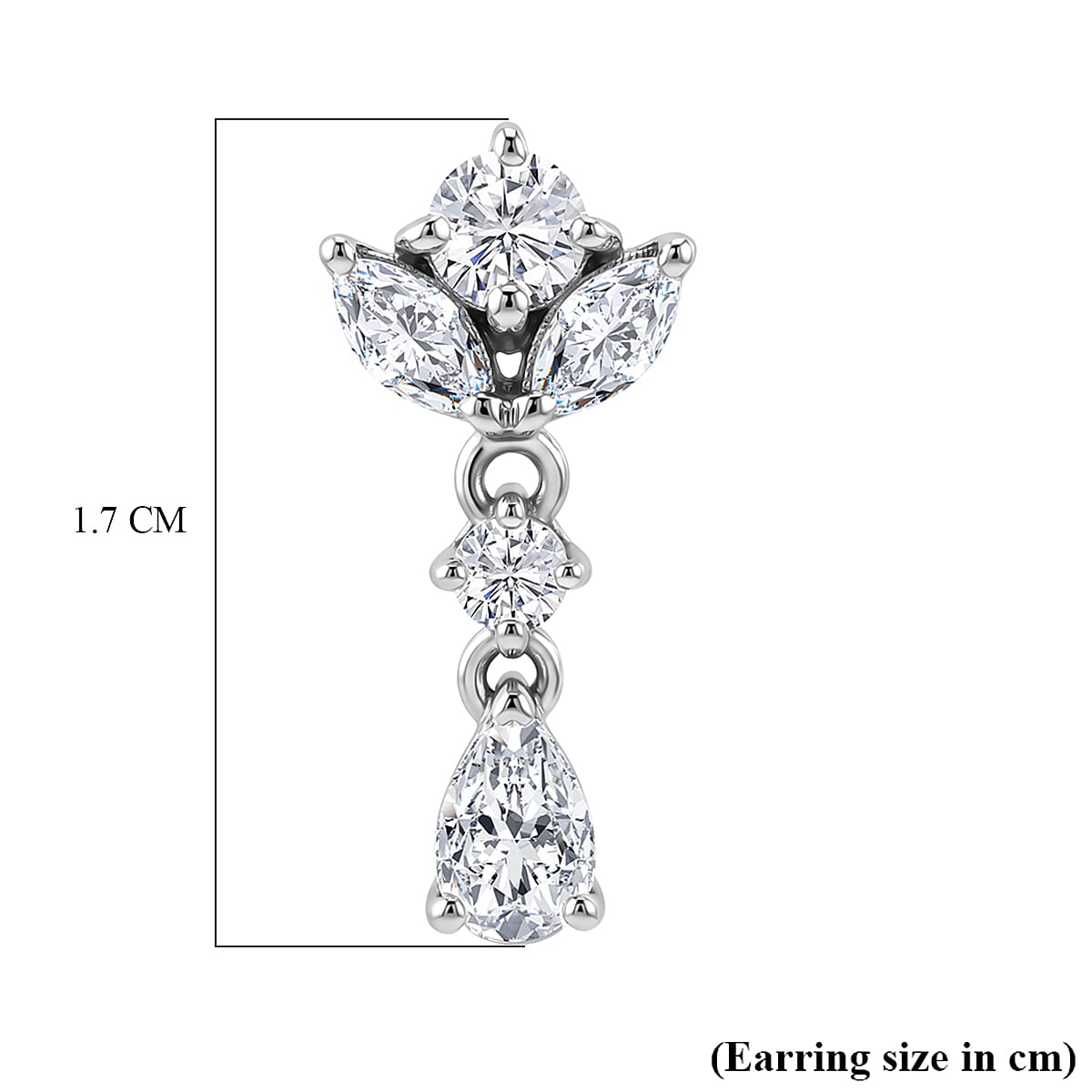 D'Joy - Moissanite Dangling Earring with Push Back in Platinum Overlay Sterling Silver