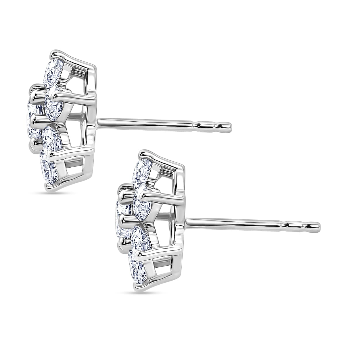 D'Joy - Moissanite Cluster Earring with Push Back in Platinum Overlay Sterling Silver 1.62 Ct.