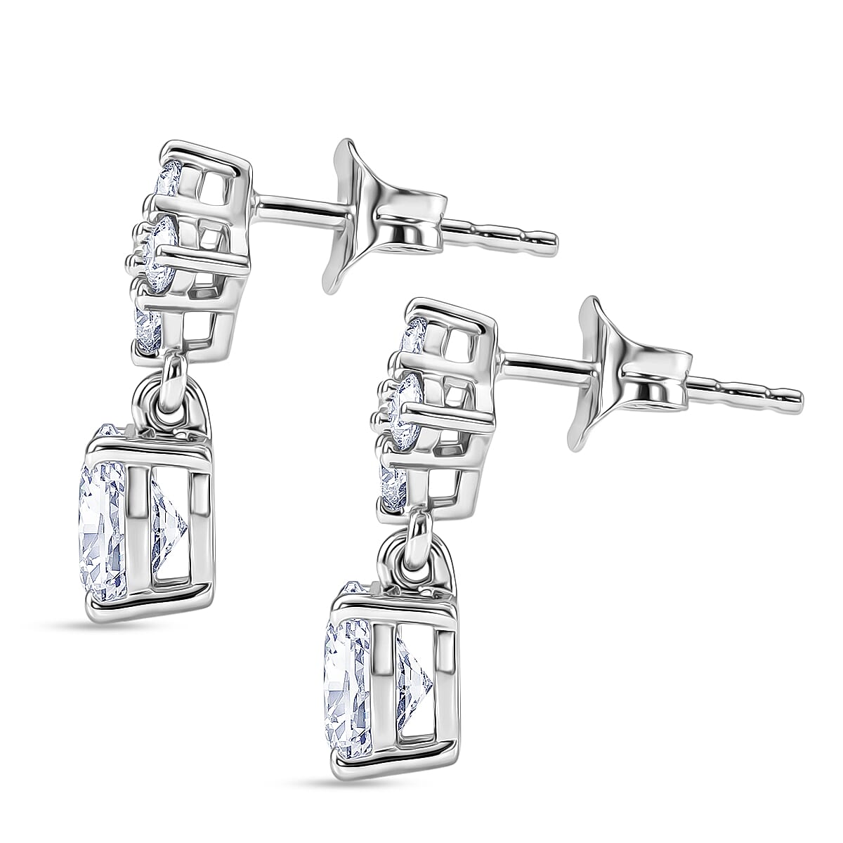D'Joy - Moissanite Dangling Earring with Push Back in Platinum Overlay Sterling Silver 2.14 Ct.