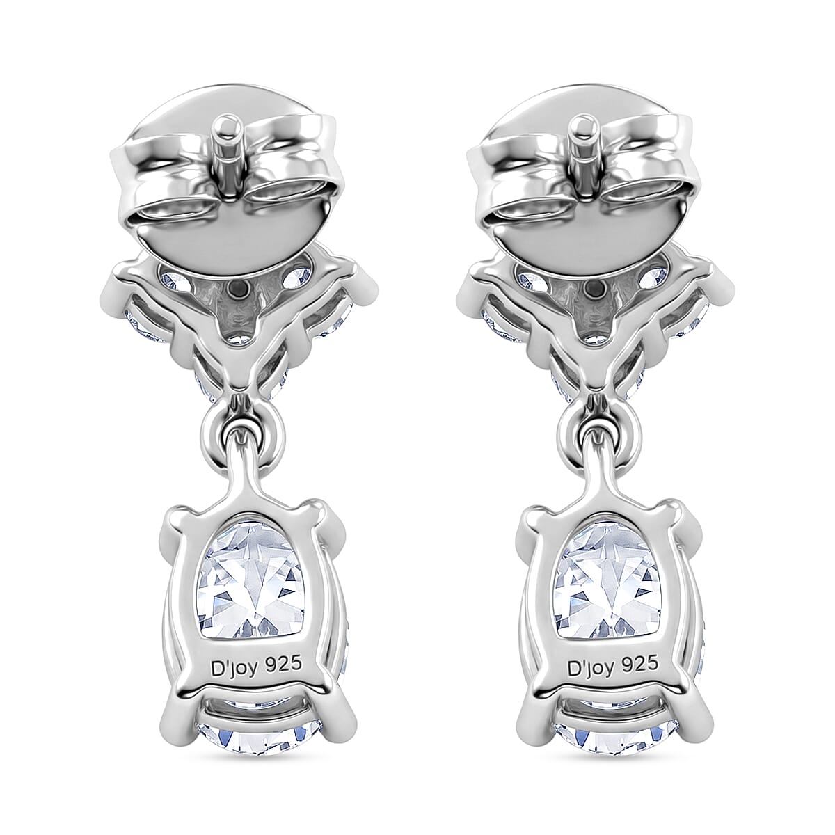 D'Joy - Moissanite Dangling Earring with Push Back in Platinum Overlay Sterling Silver 2.14 Ct.