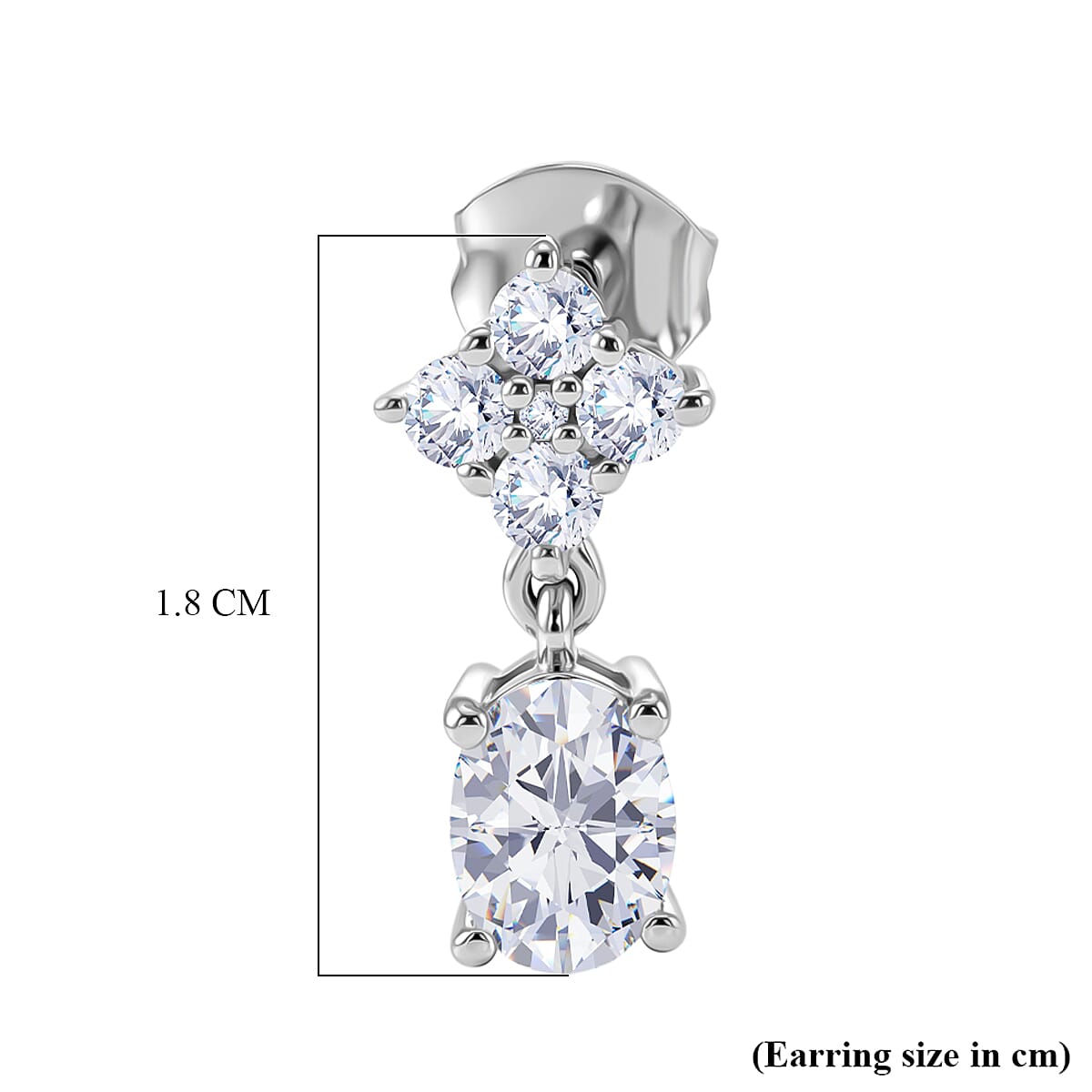 D'Joy - Moissanite Dangling Earring with Push Back in Platinum Overlay Sterling Silver 2.14 Ct.
