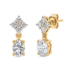 D'Joy - Moissanite Dangling Earring with Push Back in Yellow Gold Plated Sterling Silver 2.14 Ct.