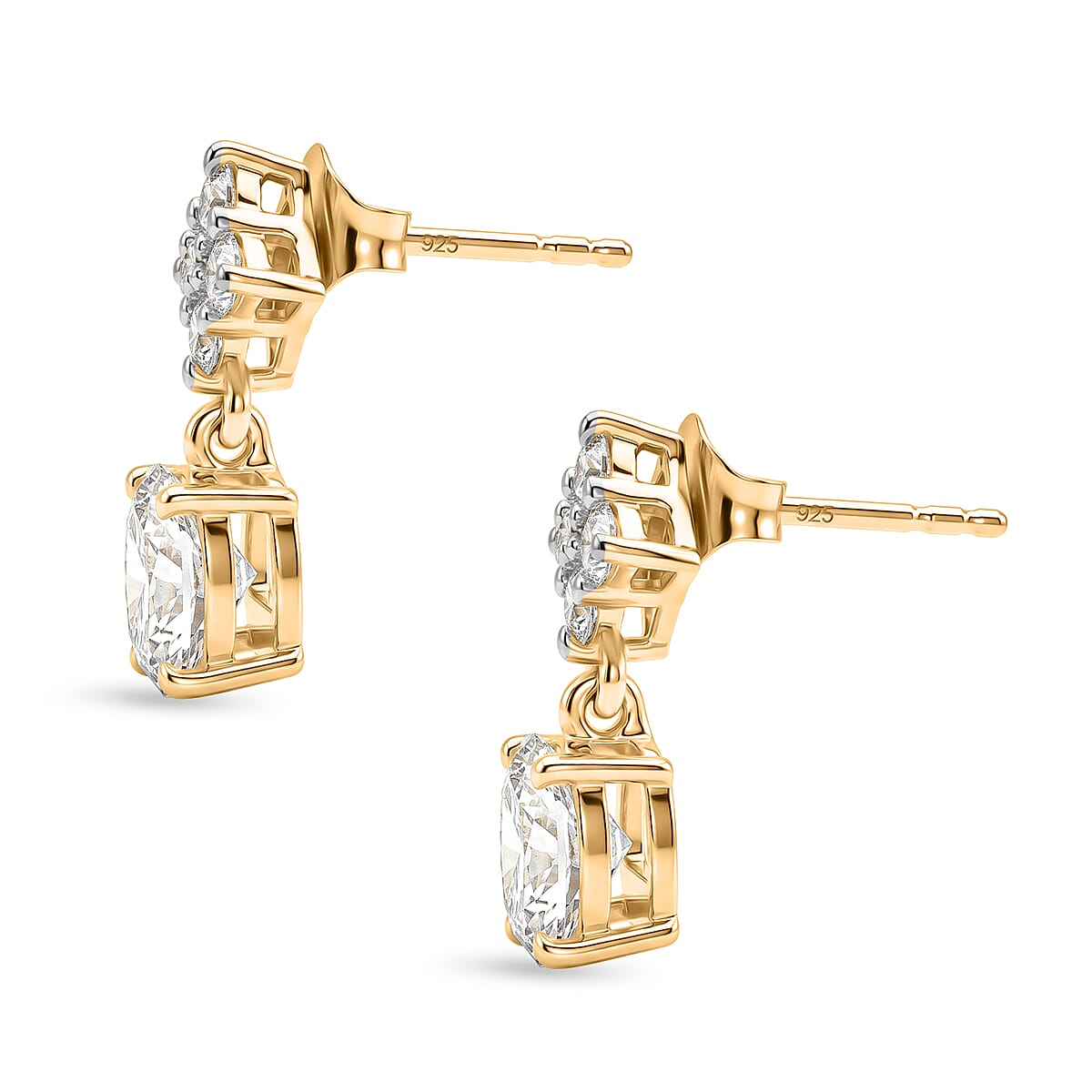 D'Joy - Moissanite Dangling Earring with Push Back in Yellow Gold Plated Sterling Silver 2.14 Ct.