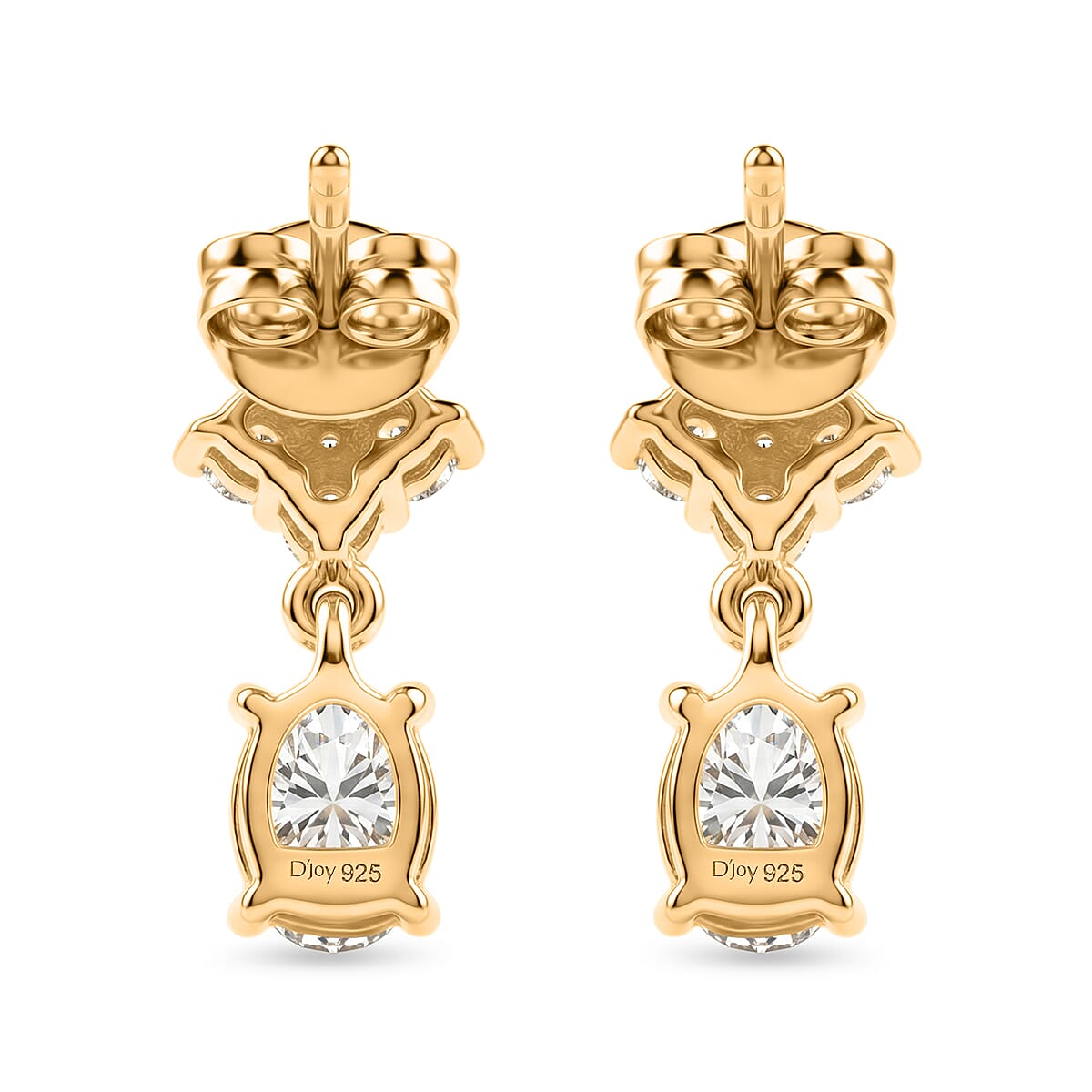 D'Joy - Moissanite Dangling Earring with Push Back in Yellow Gold Plated Sterling Silver 2.14 Ct.