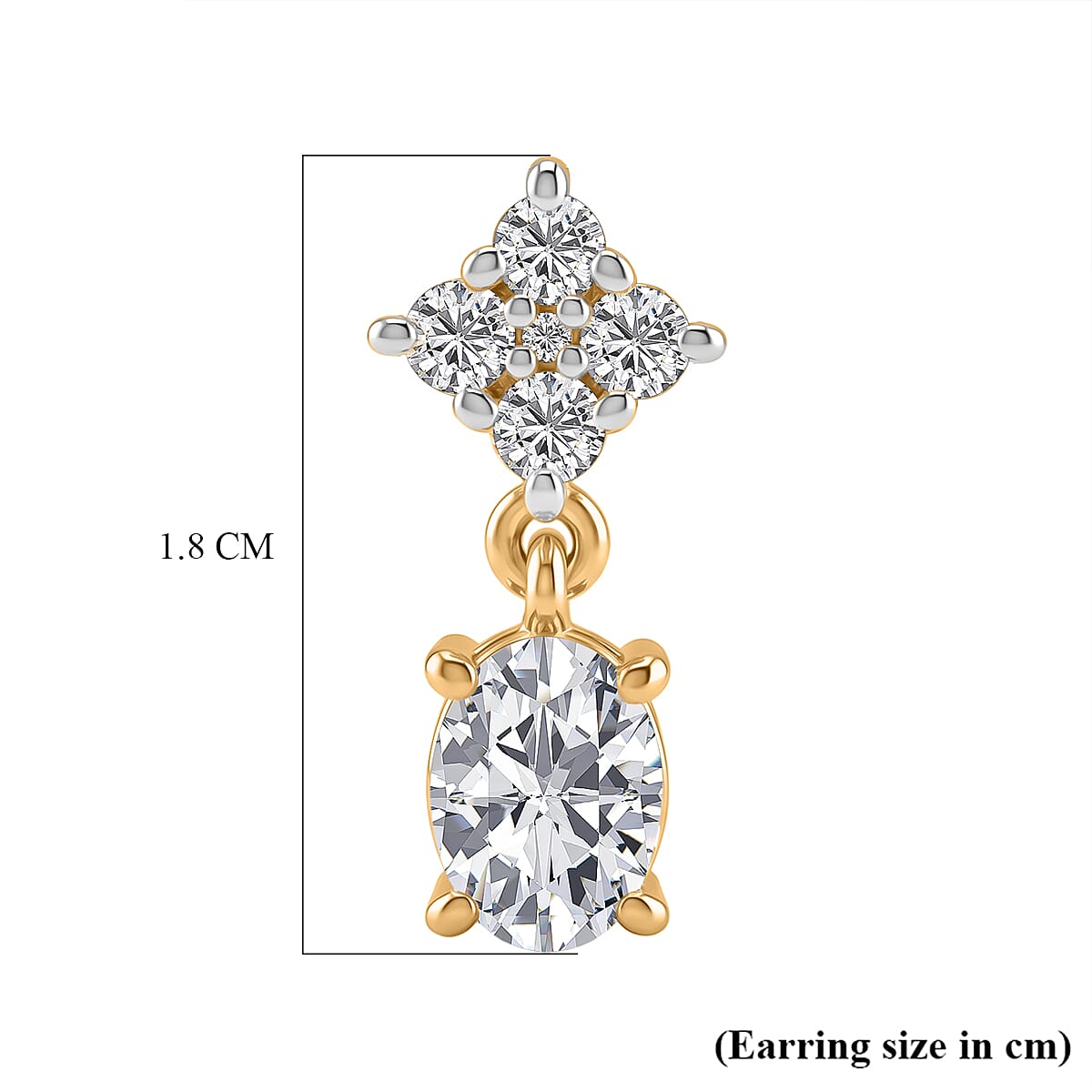 D'Joy - Moissanite Dangling Earring with Push Back in Yellow Gold Plated Sterling Silver 2.14 Ct.